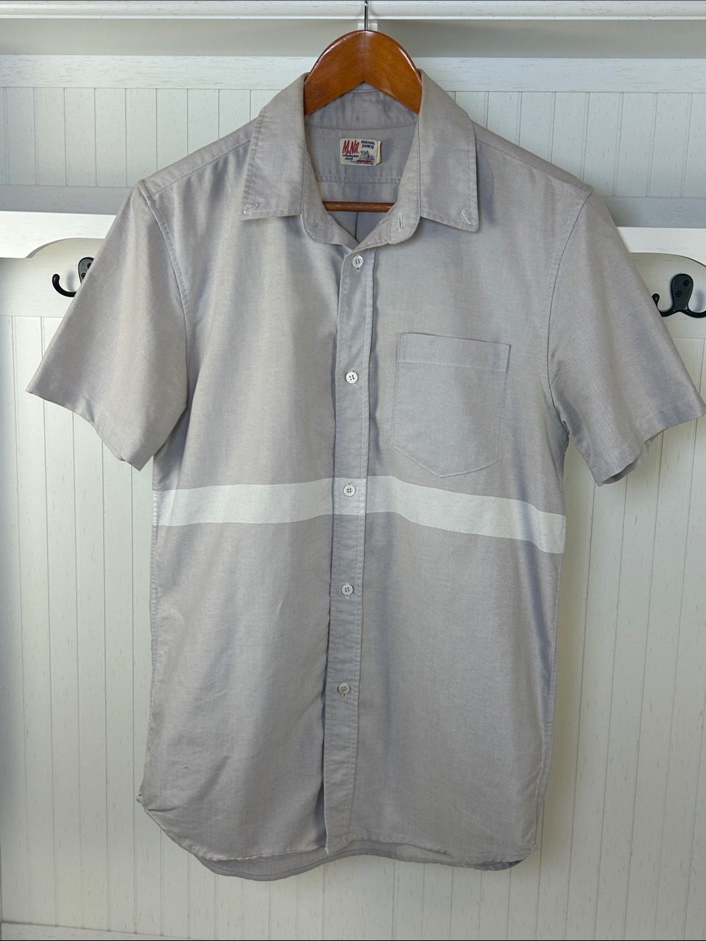 M.Nii Makaha Mens Gray Stripe Surf Shirt Made in USA S